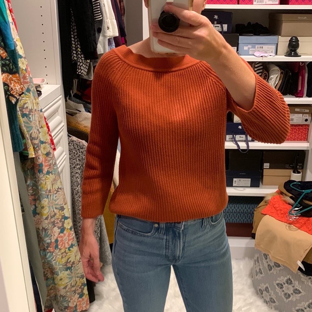 J. Crew | 3/4 Sleeve Rust Brown Ribbed Knit Sweater | Size XXS
